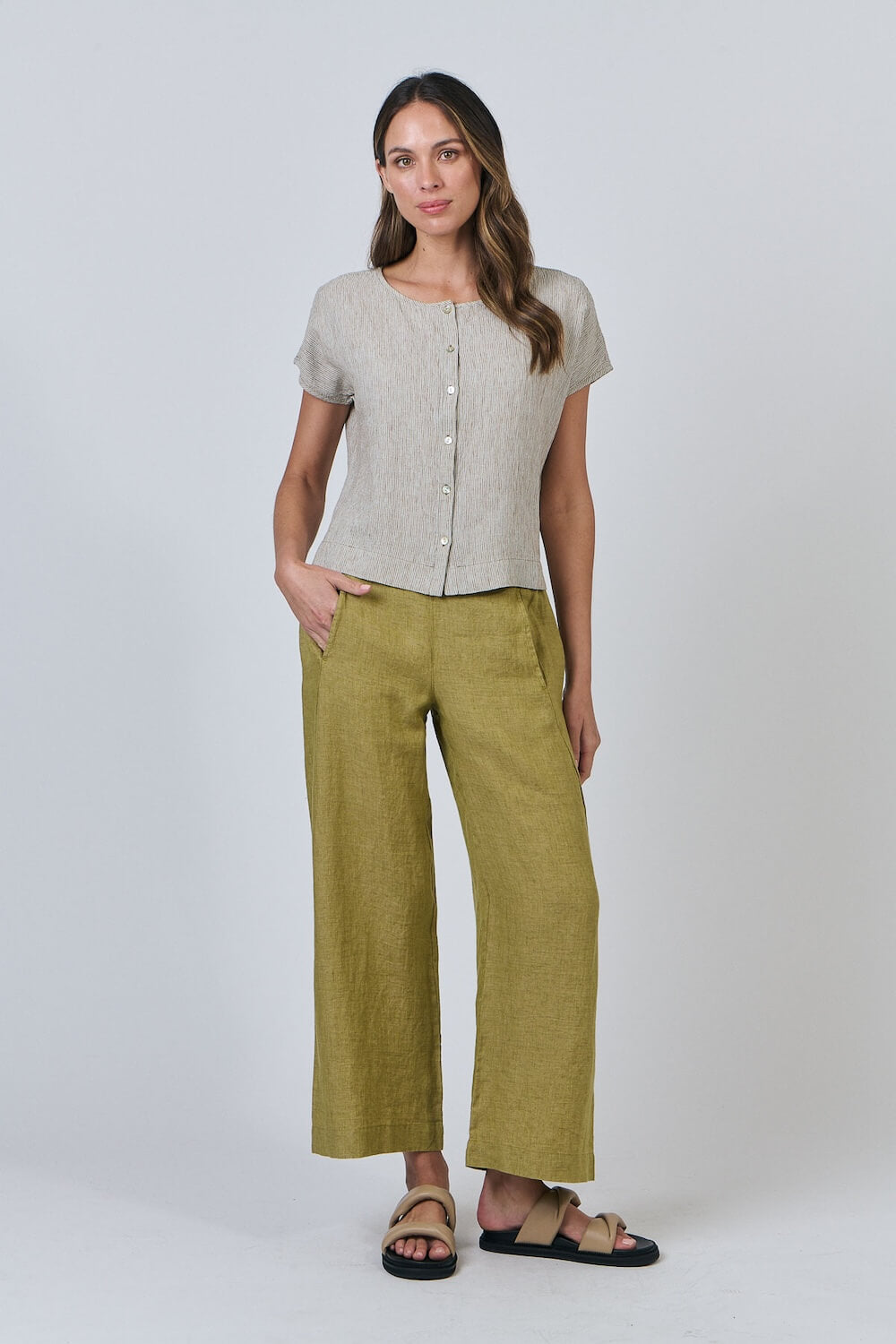 Naturals by O & J - Button Down Linen Top - Blister (GA504)