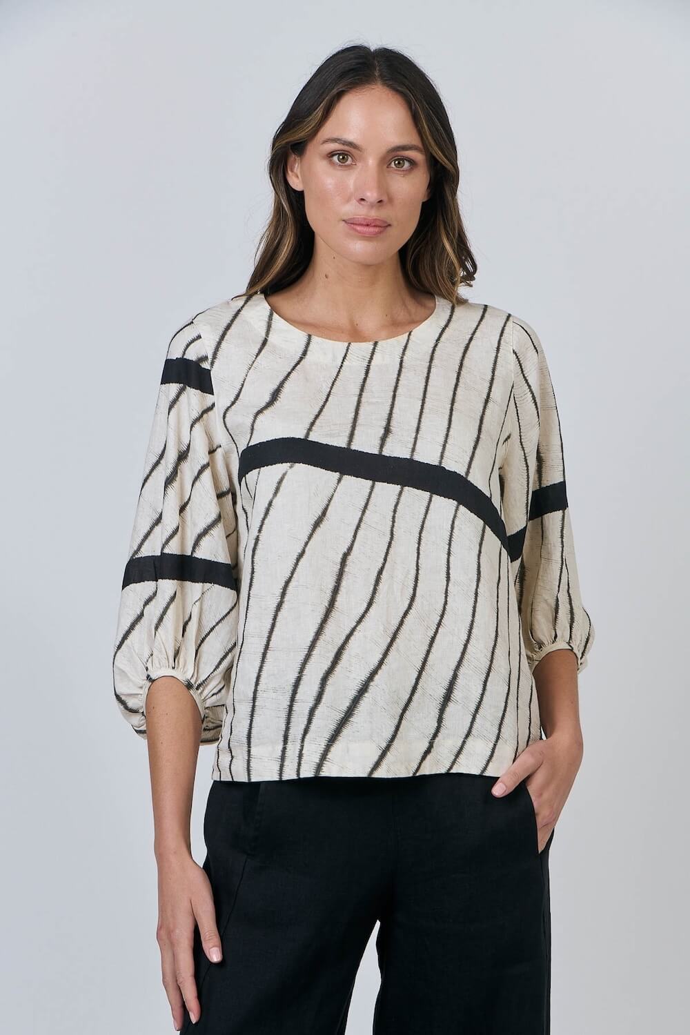Naturals by O & J - Bishop Sleeve Blouse - Isobars (GA537)