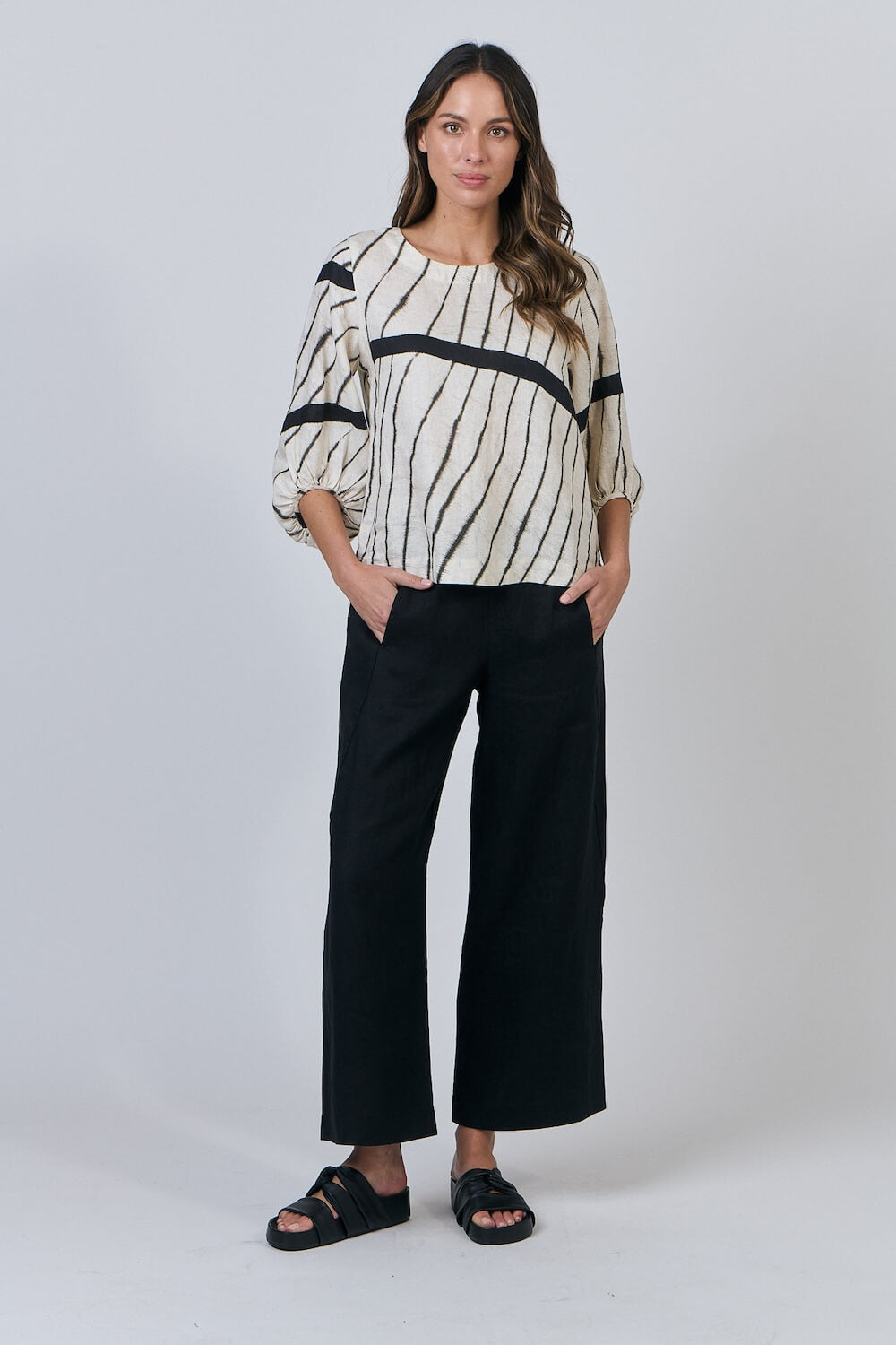 Naturals by O & J - Bishop Sleeve Blouse - Isobars (GA537)