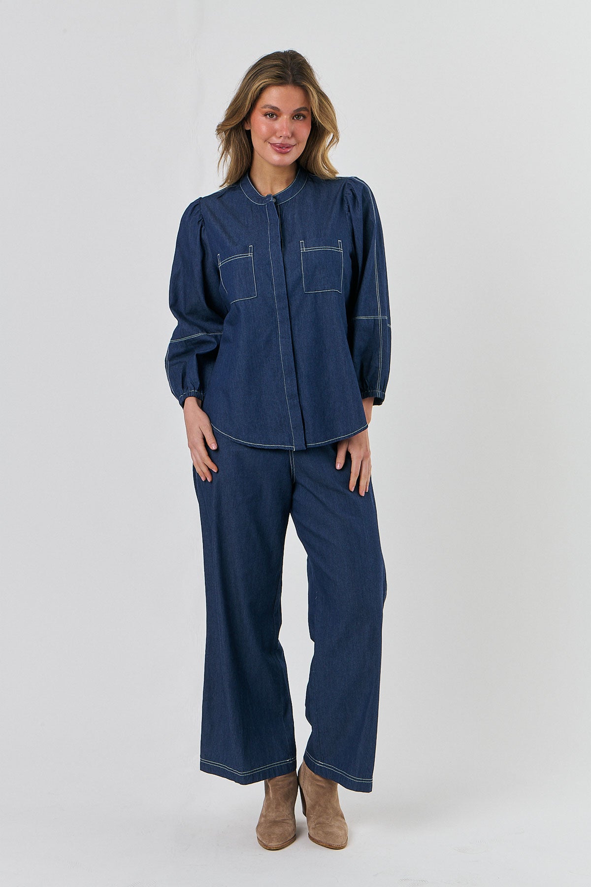 Naturals by O & J Blouse - Denim (GA566)