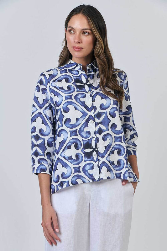Naturals by O & J - Button Up Collared Blouse - Corfu (GA569)