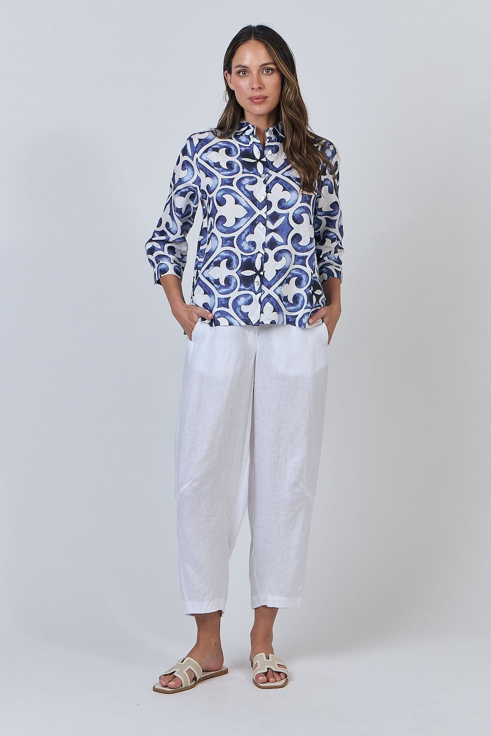 Naturals by O & J - Button Up Collared Blouse - Corfu (GA569)