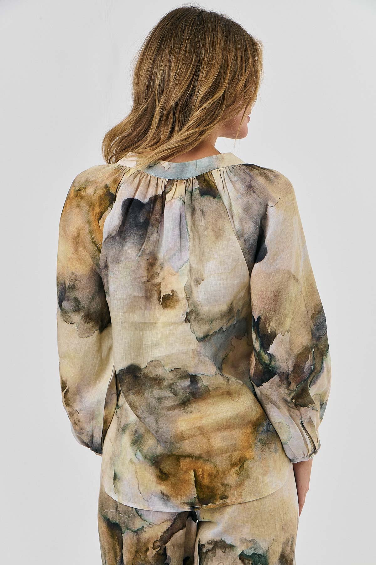 Naturals by O & J Linen Blouse - Marble (GA577)