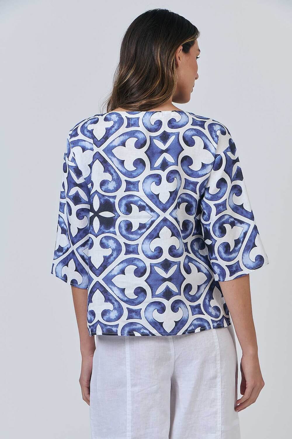 Naturals by O & J - Boat Neck Linen Blouse - Corfu (GA584)