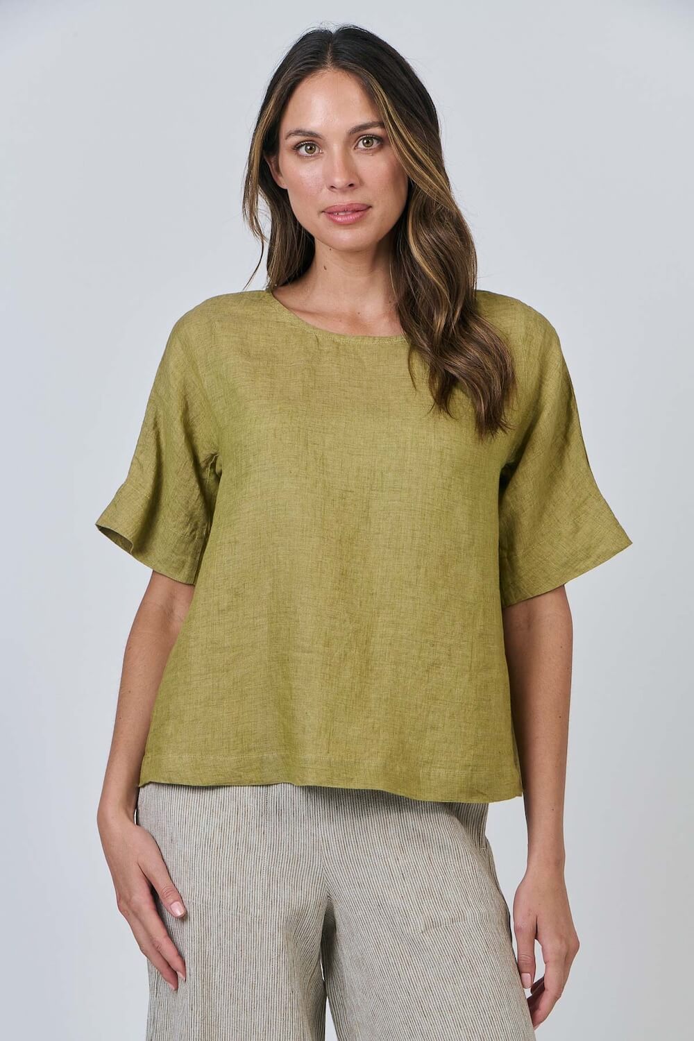 Naturals by O & J - Short Sleeve Linen Blouse - Bamboo (GA585)