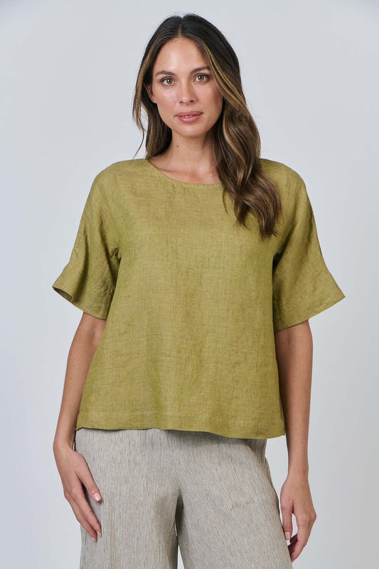 Naturals by O & J - Short Sleeve Linen Blouse - Bamboo (GA585)
