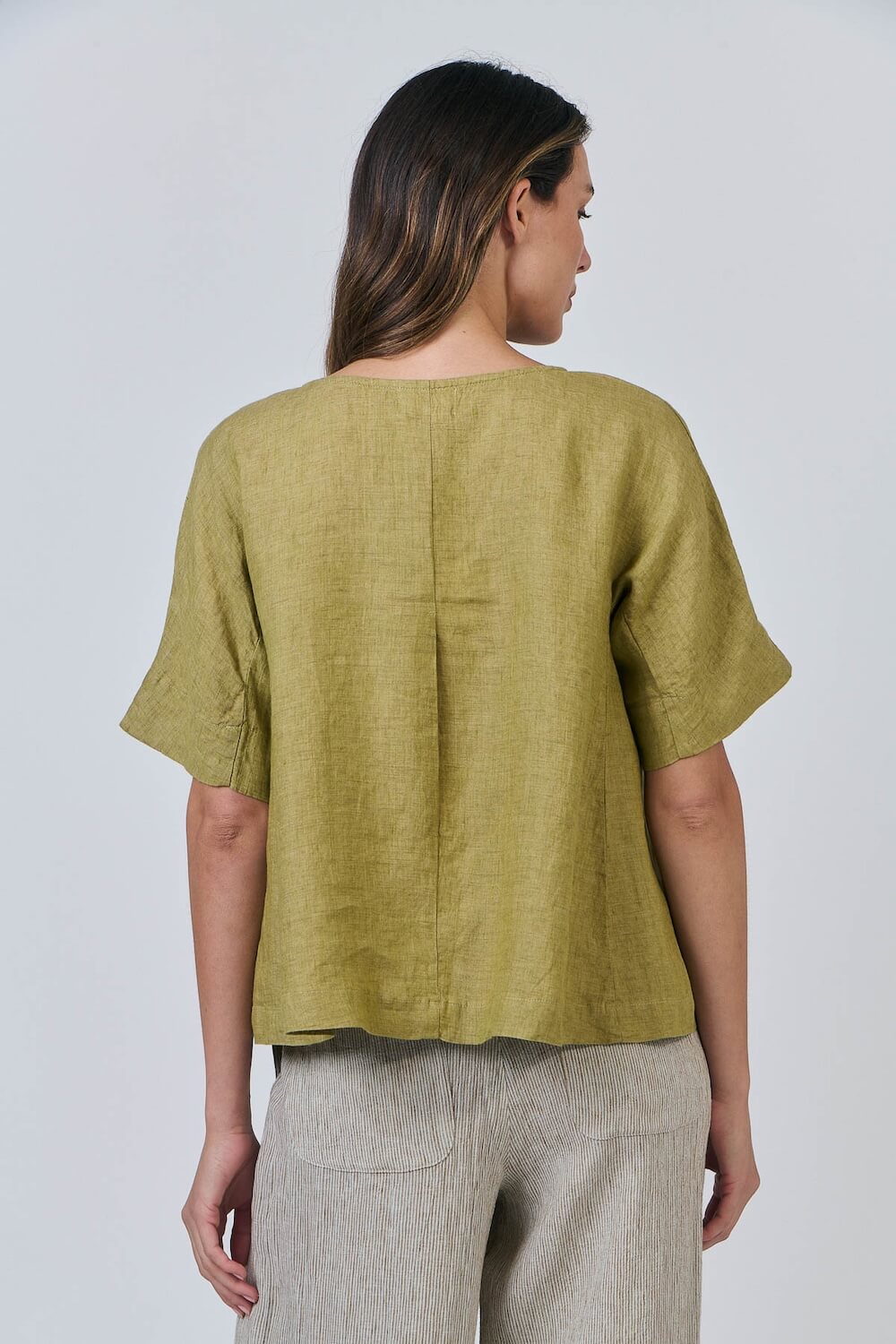 Naturals by O & J - Short Sleeve Linen Blouse - Bamboo (GA585)