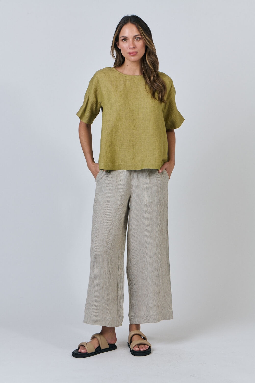 Naturals by O & J - Short Sleeve Linen Blouse - Bamboo (GA585)