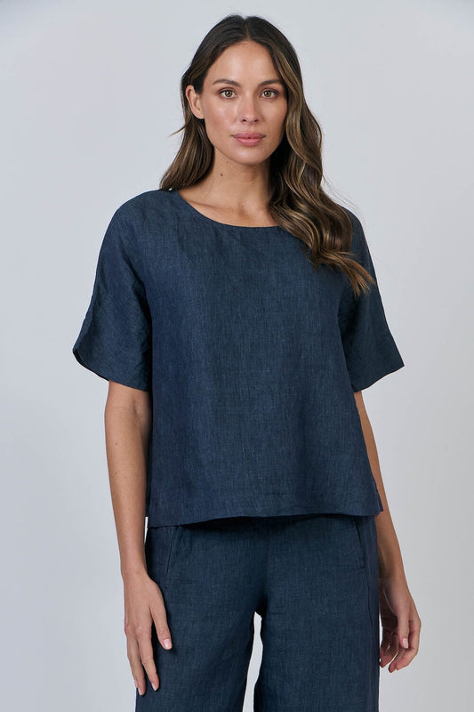 Naturals by O & J - Short Sleeve Round Neck Blouse - Poseidon (GA585)