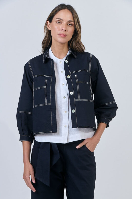 Naturals by O & J - Cotton Jacket with Statement Stitching - Maritime (GA598)