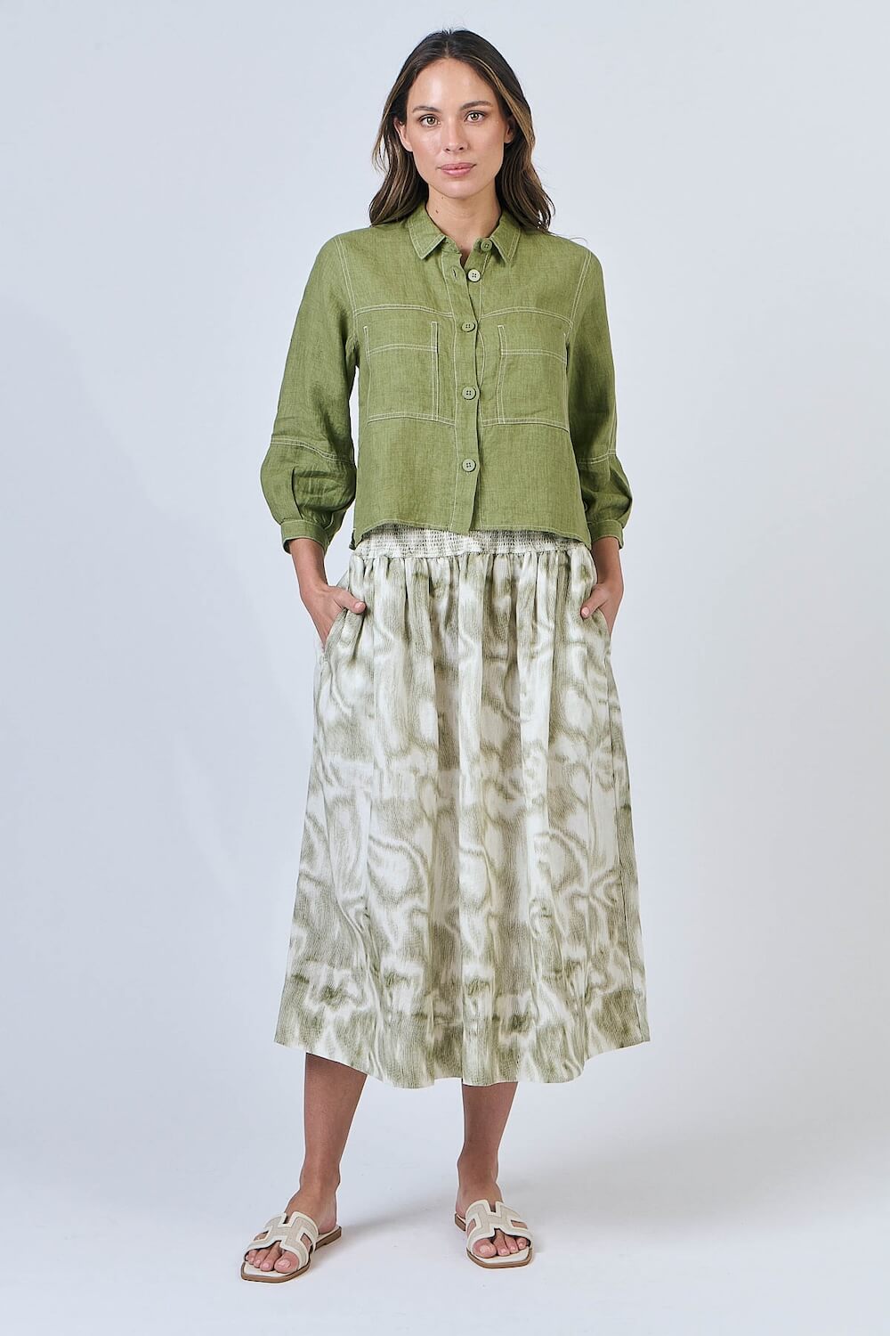 Naturals by O & J - Cotton Jacket with Statement Stitching - Moss (GA598)