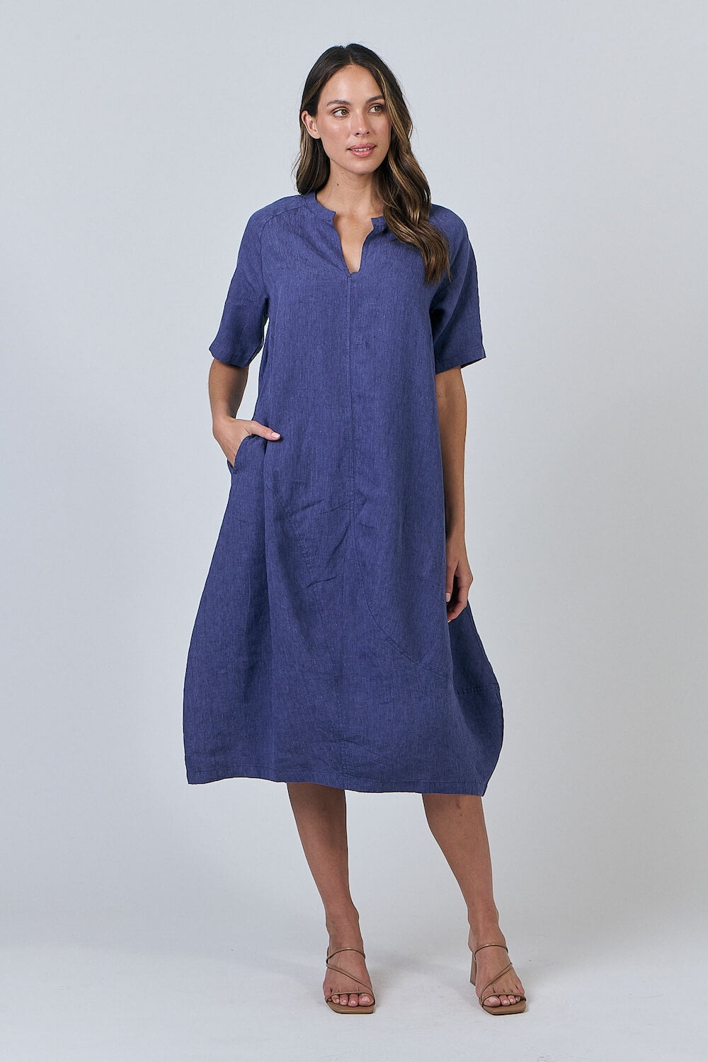 Naturals by O & J - Midi Smock Dress - Blueberry (GA608)