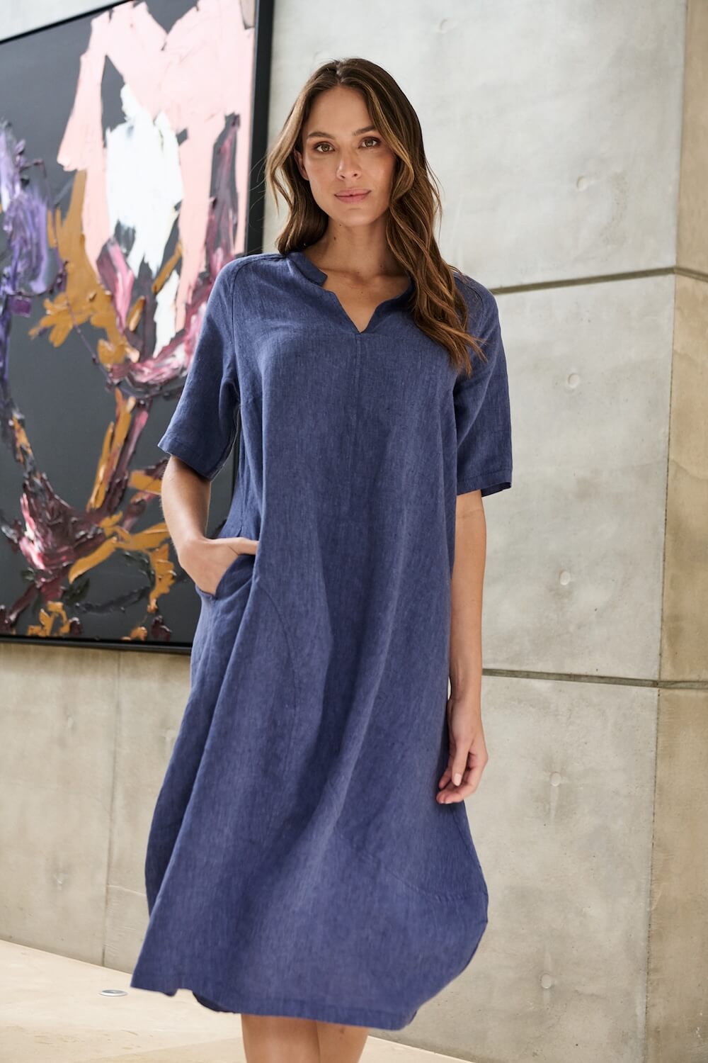 Naturals by O & J - Midi Smock Dress - Blueberry (GA608)