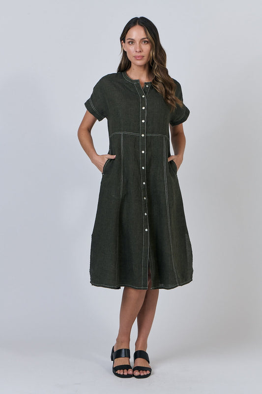 Naturals by O & J - Linen A-Line Dress - Licorice (GA612)