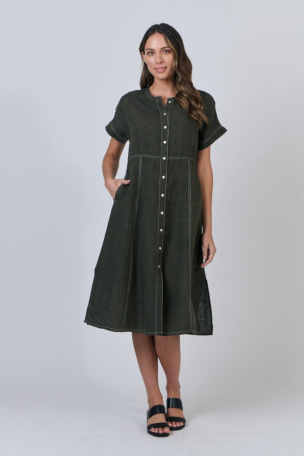 Naturals by O & J - Linen A-Line Dress - Licorice (GA612)