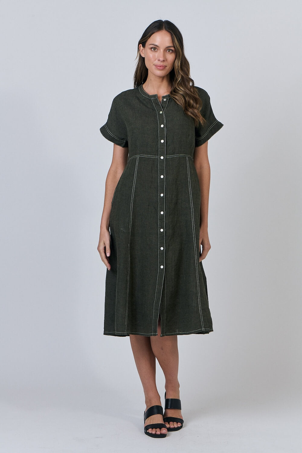 Naturals by O & J - Linen A-Line Dress - Licorice (GA612)