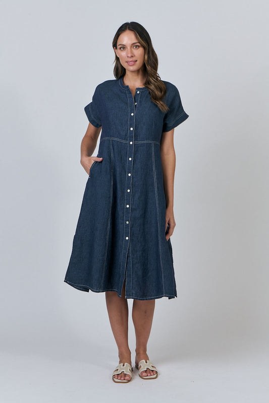 Naturals by O & J - Linen A-Line Dress - Poseidon (GA612)