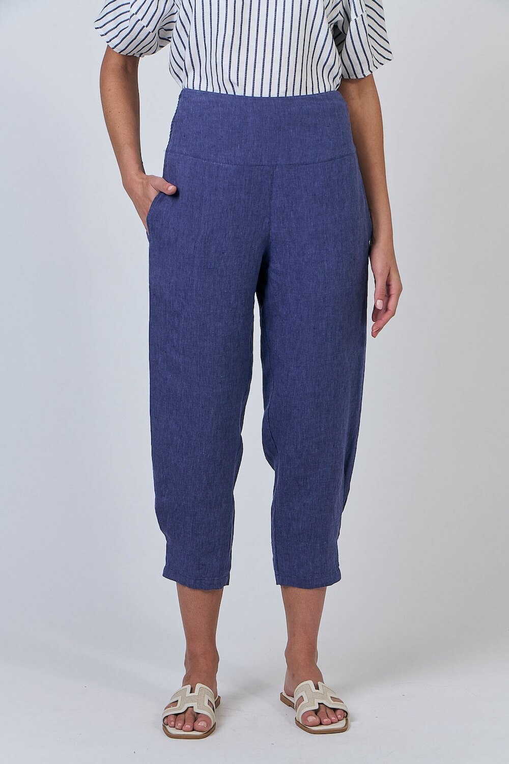 Naturals by O & J - Wide Waistband Linen Pants - Blueberry (GA615)