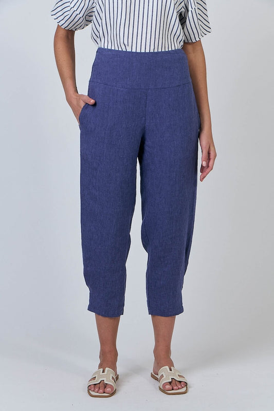 Naturals by O & J - Wide Waistband Linen Pants - Blueberry (GA615)