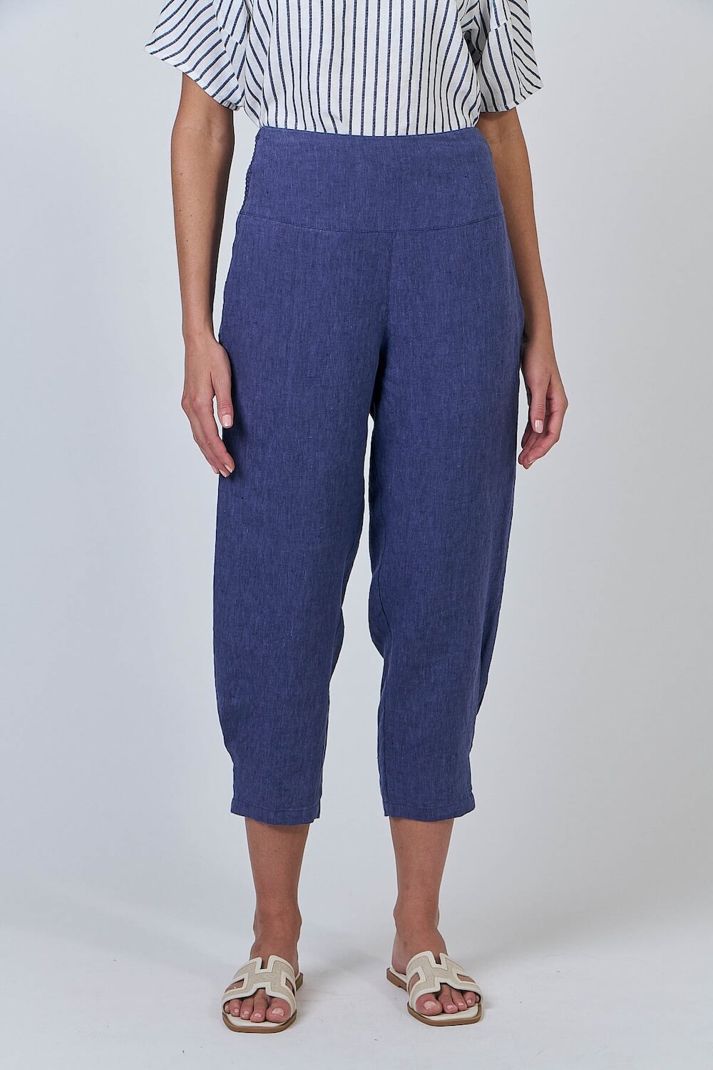 Naturals by O & J - Wide Waistband Linen Pants - Blueberry (GA615)