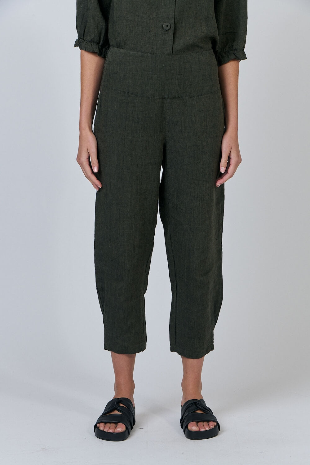 Naturals by O & J - Wide Waistband Linen Pants - Licorice (GA615)