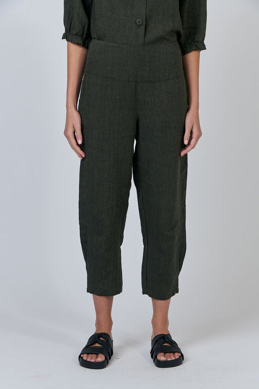 Naturals by O & J - Wide Waistband Linen Pants - Licorice (GA615)