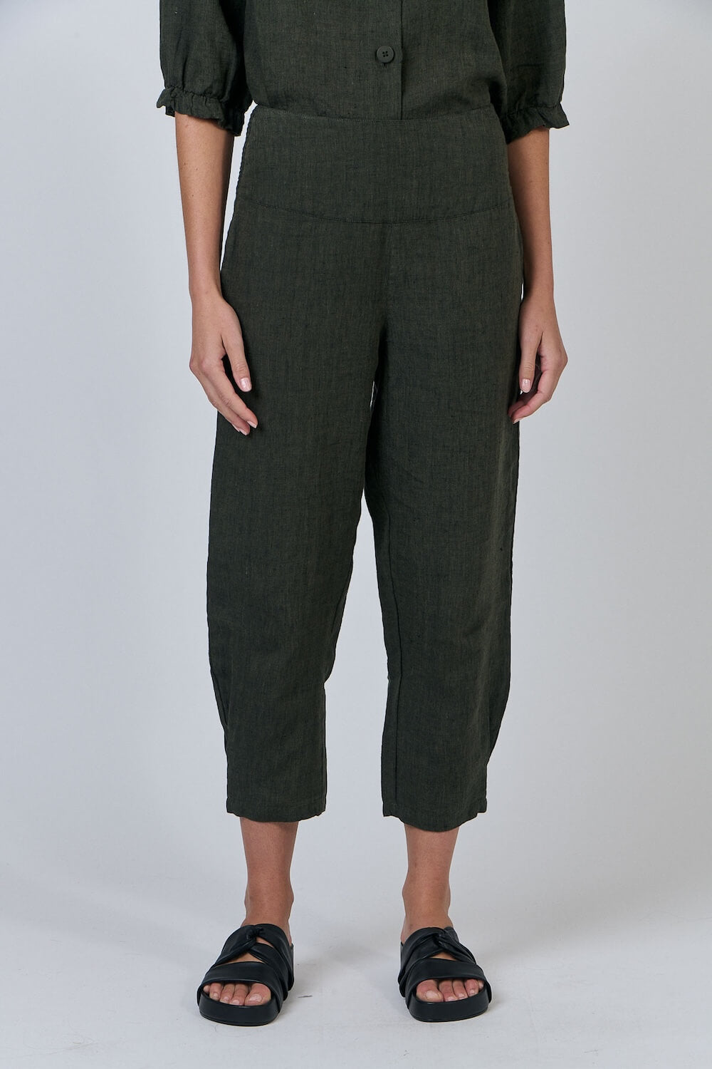 Naturals by O & J - Wide Waistband Linen Pants - Licorice (GA615)