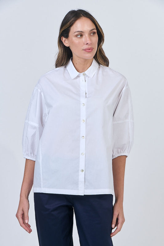 Naturals by O & J - Cotton Poplin Button Up Blouse - White (GA638)