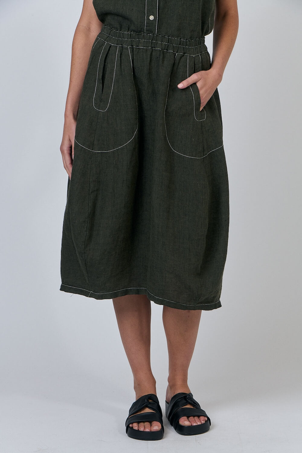 Naturals by O & J - Midi Linen Skirt (GA639) - Licorice