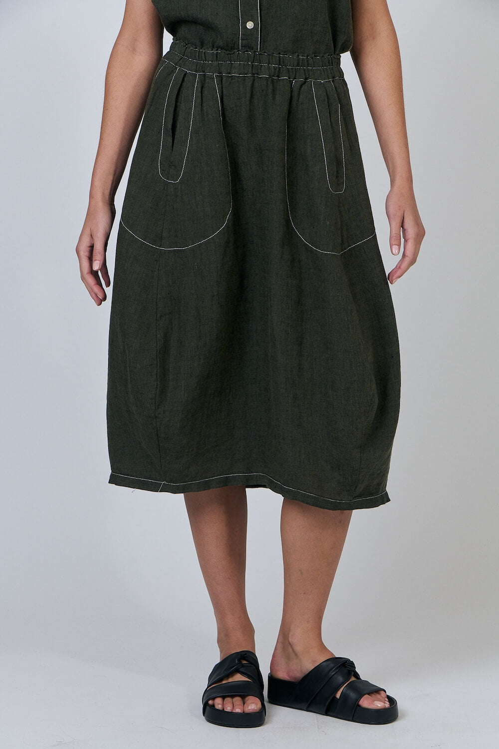 Naturals by O & J - Midi Linen Skirt (GA639) - Licorice