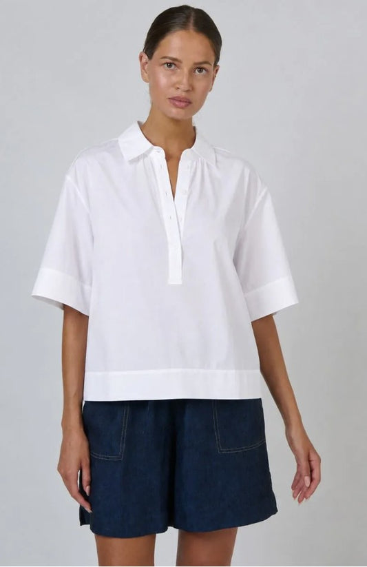 Naturals by O & J - Notch Neck Blouse (GA720) - White