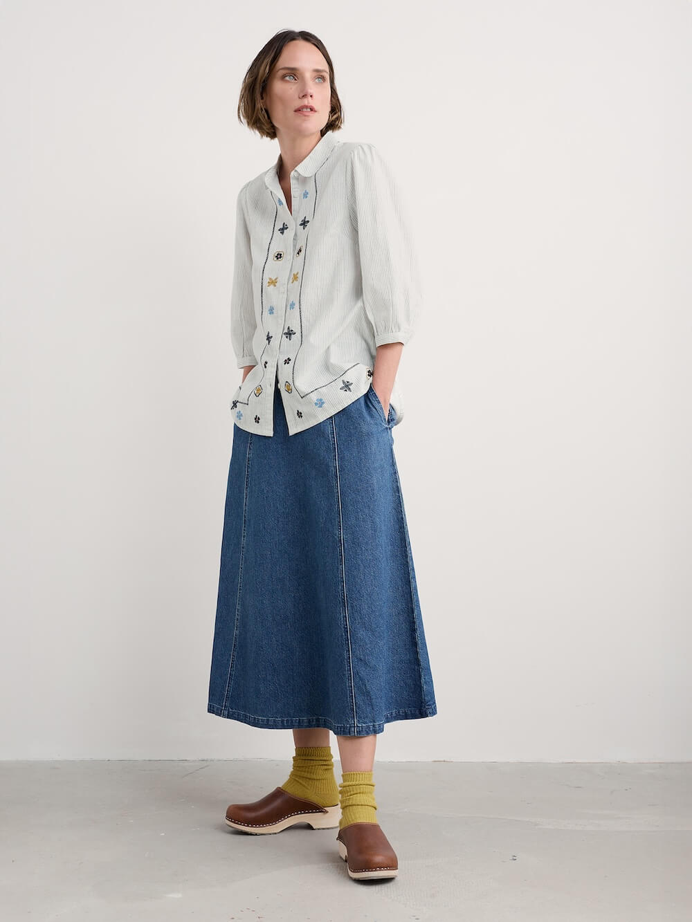 Seasalt - Hope Cottage Embroidered Blouse - Simplicity Stripe Chalk Maritime