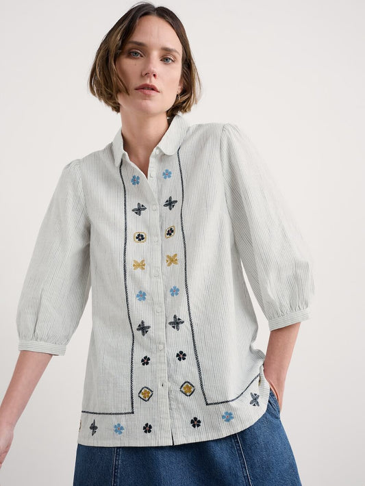 Seasalt - Hope Cottage Embroidered Blouse - Simplicity Stripe Chalk Maritime