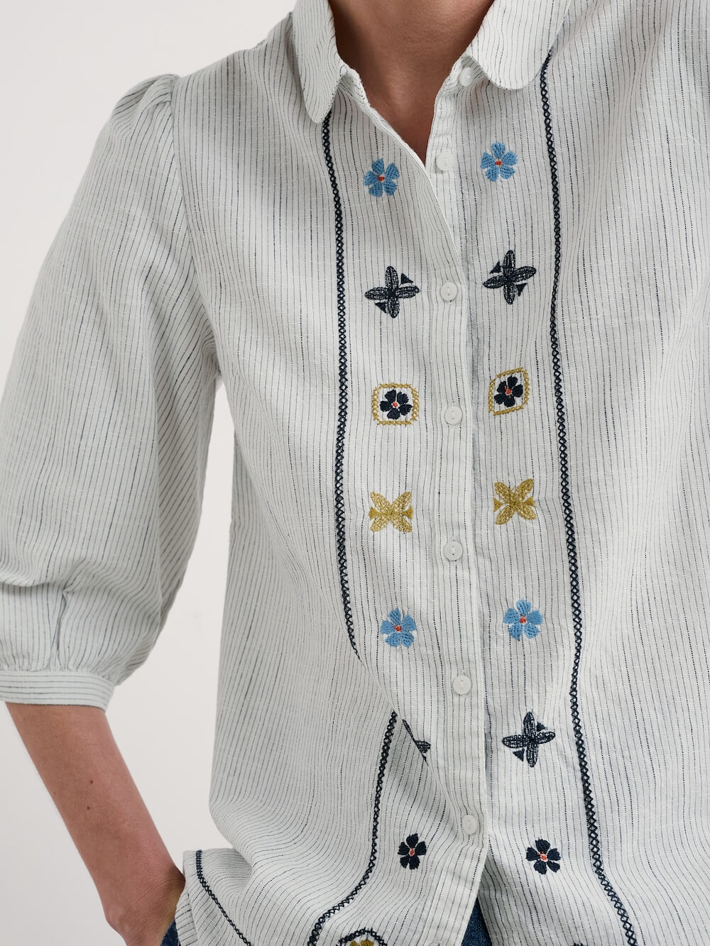 Seasalt - Hope Cottage Embroidered Blouse - Simplicity Stripe Chalk Maritime