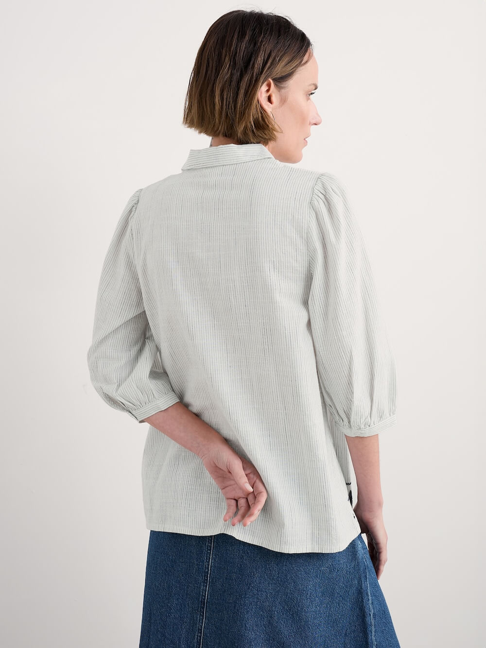 Seasalt - Hope Cottage Embroidered Blouse - Simplicity Stripe Chalk Maritime