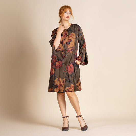 Megan Salmon Cape Noble Coat - Damask Roses