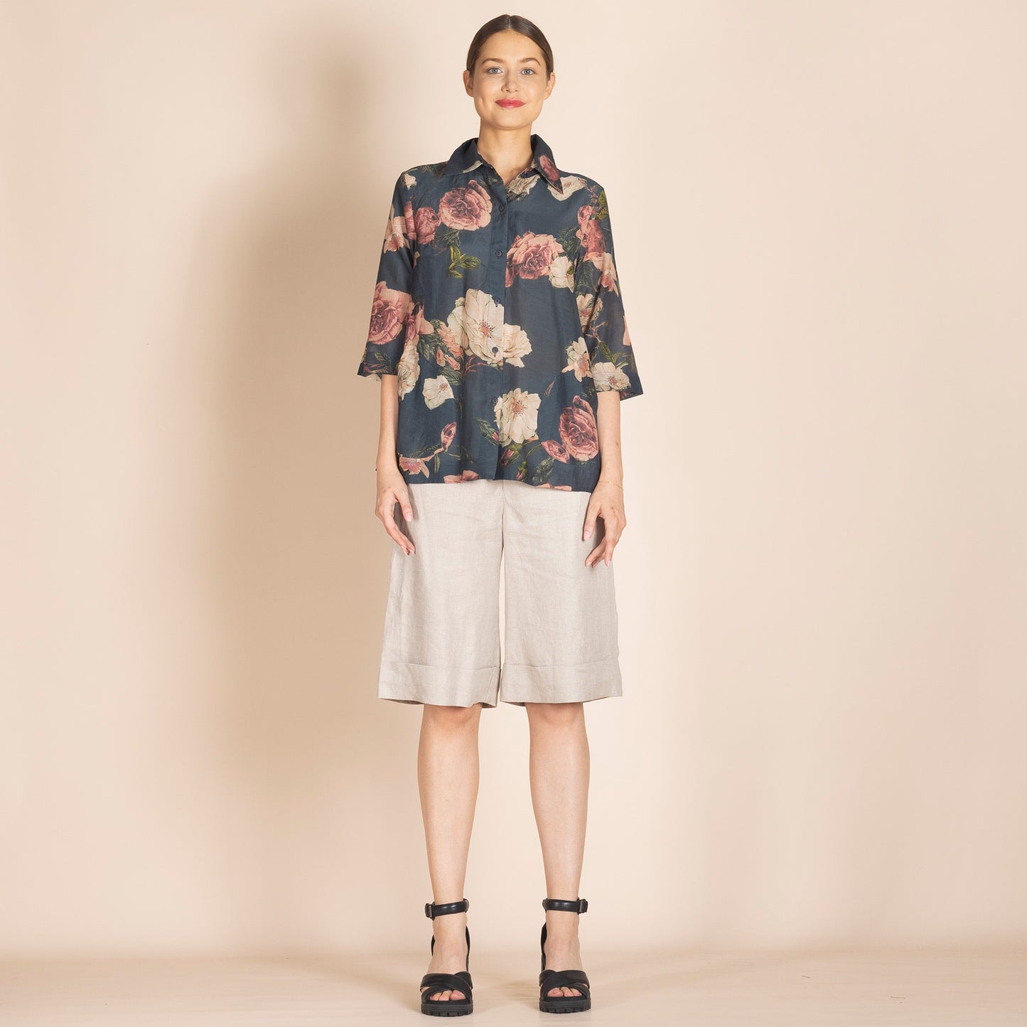 Megan Salmon Trapeze Shirt - Roses
