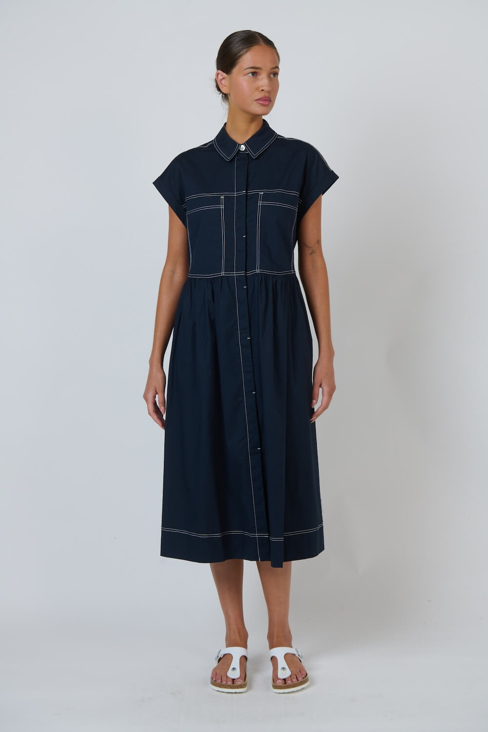 Naturals by O & J - Button Up Collared Midi Dress (GA738) - Ink