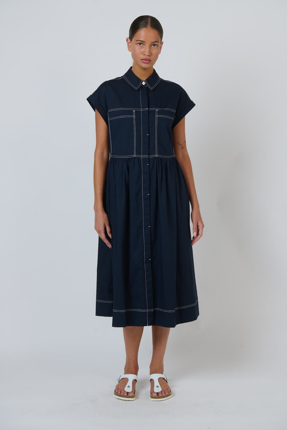 Naturals by O & J - Button Up Collared Midi Dress (GA738) - Ink