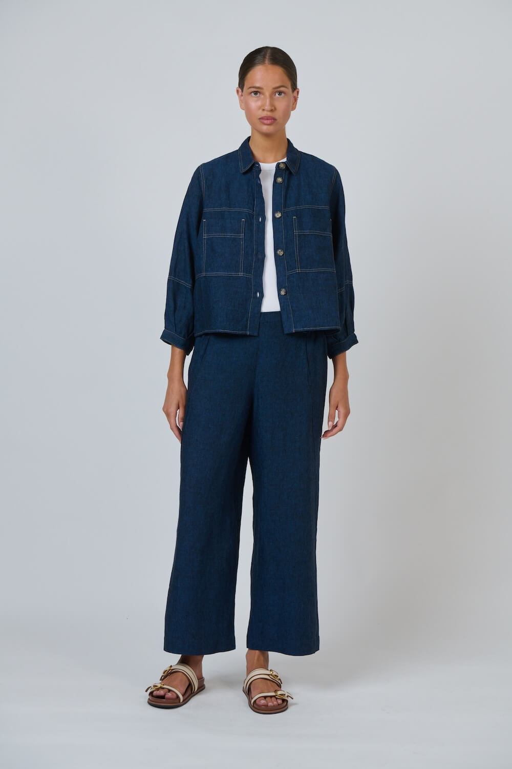 Naturals by O & J - Button Up Linen Jacket (GA598) - Eclipse