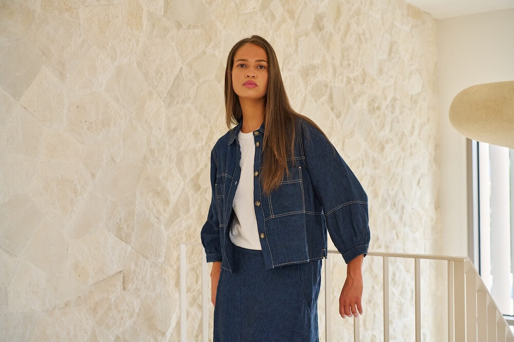 Naturals by O & J - Button Up Linen Jacket (GA598) - Eclipse