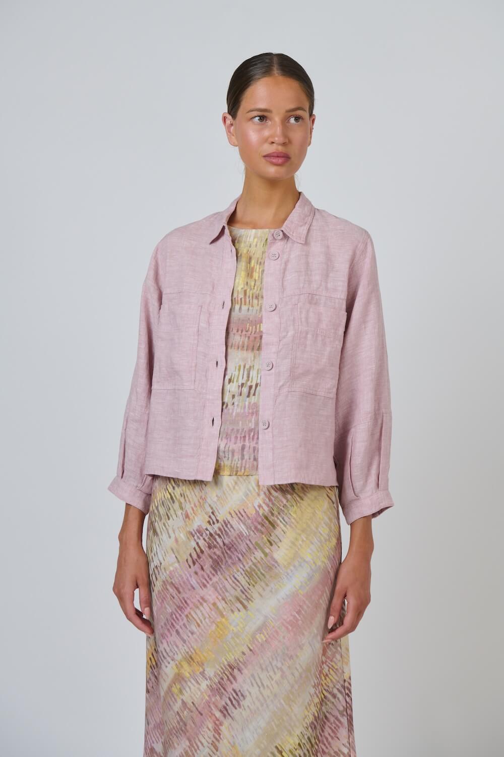 Naturals by O & J - Button Up Linen Jacket (GA598) - Radish