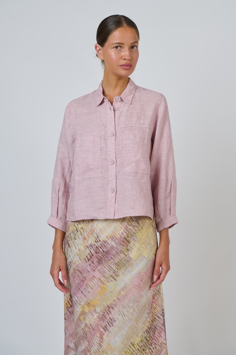 Naturals by O & J - Button Up Linen Jacket (GA598) - Radish