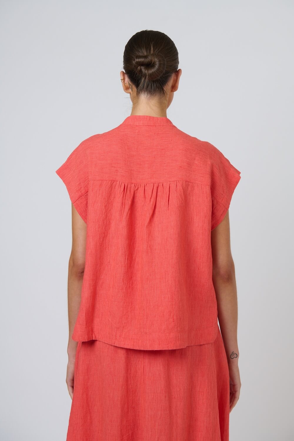 Naturals by O & J - Cap Sleeve Button Up Blouse (GA429) - Sunset Strip