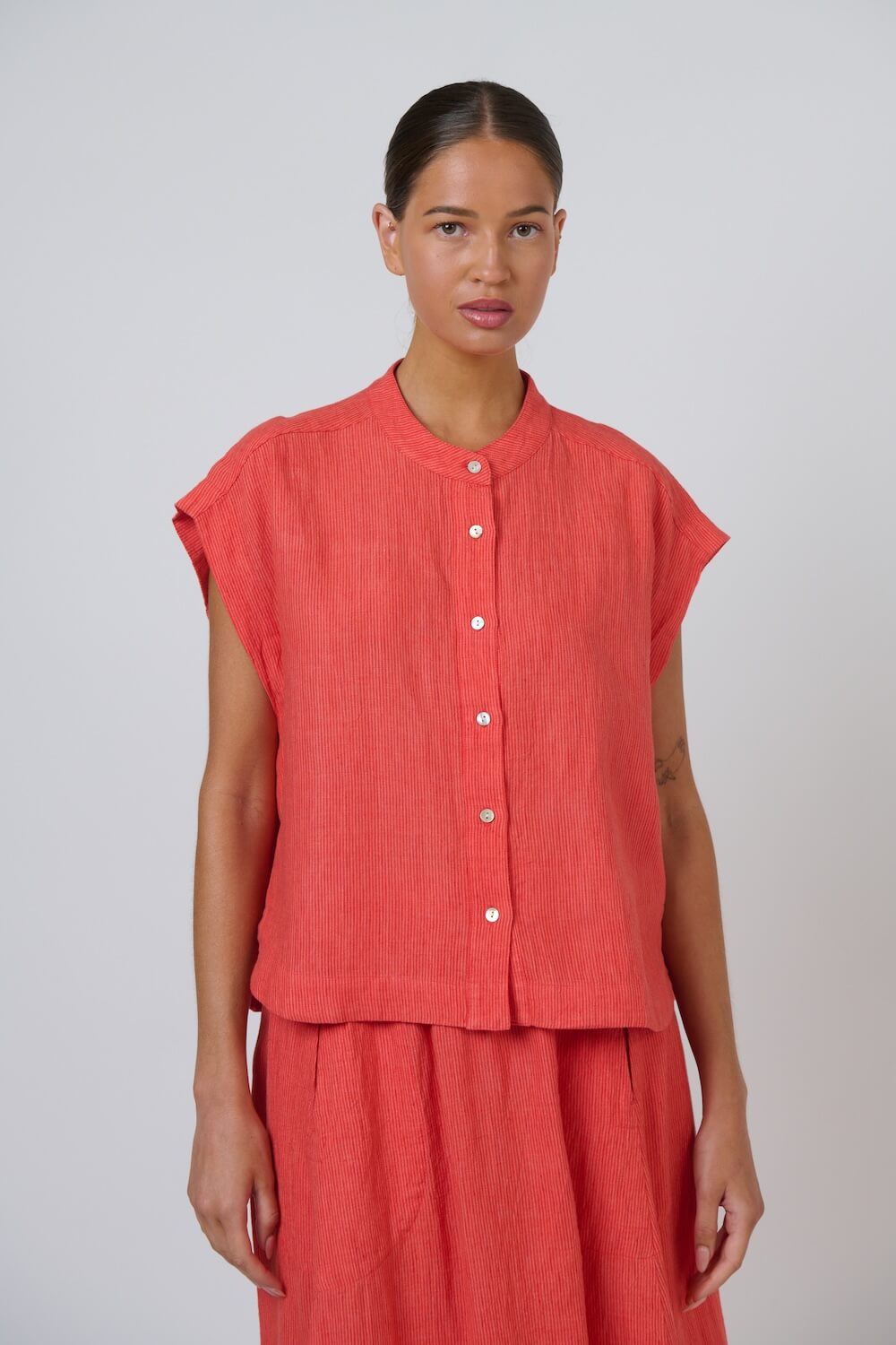 Naturals by O & J - Cap Sleeve Button Up Blouse (GA429) - Sunset Strip