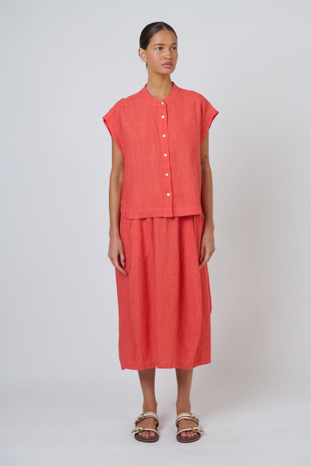Naturals by O & J - Cap Sleeve Button Up Blouse (GA429) - Sunset Strip