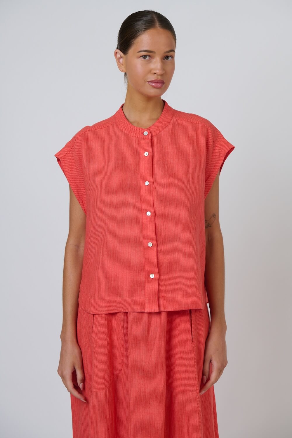 Naturals by O & J - Cap Sleeve Button Up Blouse (GA429) - Sunset Strip
