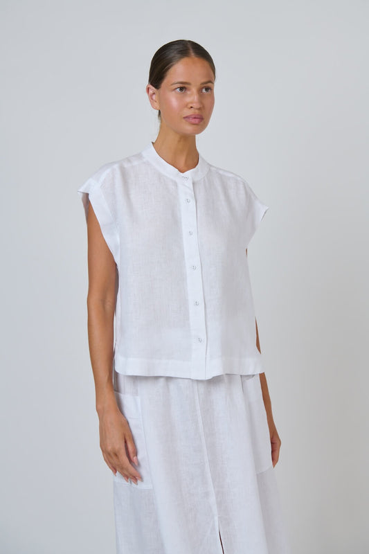 Naturals by O & J - Cap Sleeve Button Up Blouse (GA429) - White