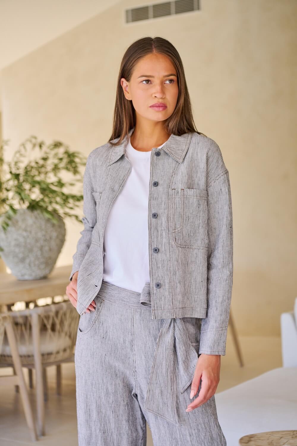 Naturals by O & J - Collared Linen Jacket (GA732) - Rue