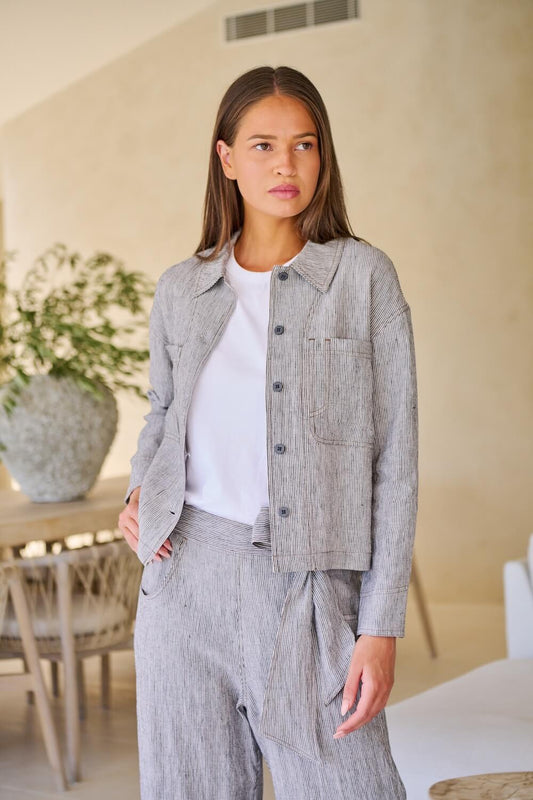 Naturals by O & J - Collared Linen Jacket (GA732) - Rue